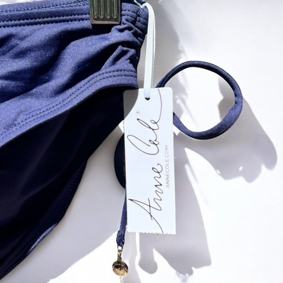 🌻NEW w/tag Anne Cole Navy Hipster Bikini Bottoms Side Drawstrings Size Large - Picture 9 of 10